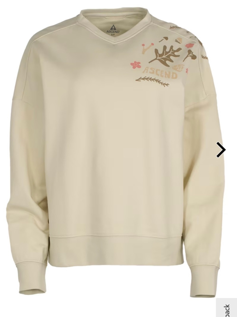 Ascend Cream Floral Accent Crewneck Organic Cotton Super Soft!! NWOT Sz L